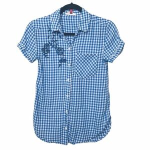 So Heritage Blue Check Print Short Sleeve Button Up Shirt XS